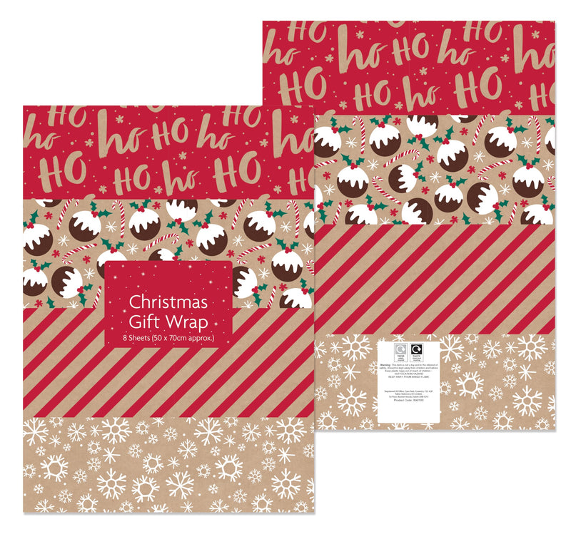 1Above 16 Large Flat Sheets of Recycled Kraft Christmas Wrapping Paper – 4 Assorted Designs - 70x50cm (1) - Gift Guide