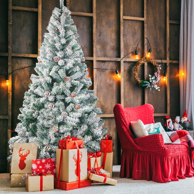 LOKIPA Snow Flocked Christmas tree,6ft Artificial Christmas Tree with Pine Cones and 700 Flocked Tips for Christmas Decorations - Gift Guide