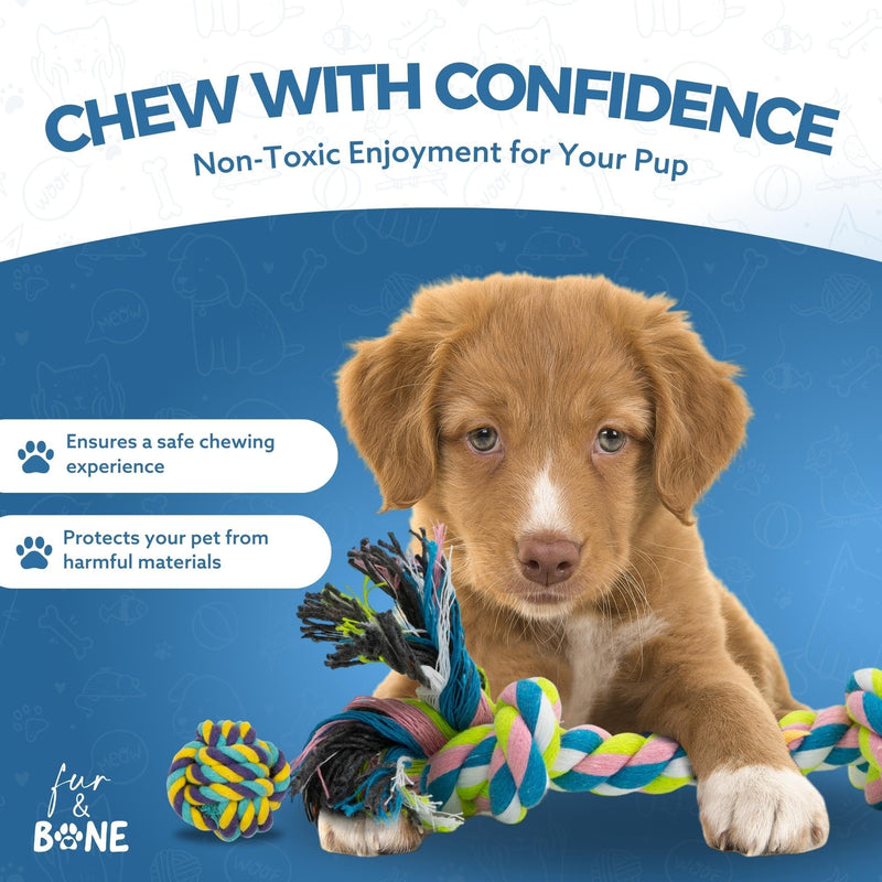Fur & Bone 10 Pack Dog Chew Toys | Puppy Toys Dog Toys for Boredom | Indestructible Dog Toys with Rope Toys, Squeaky Toy | Dog Toy, Dog Teething Toys for Small & Medium Dogs | Dog - Gift Guide