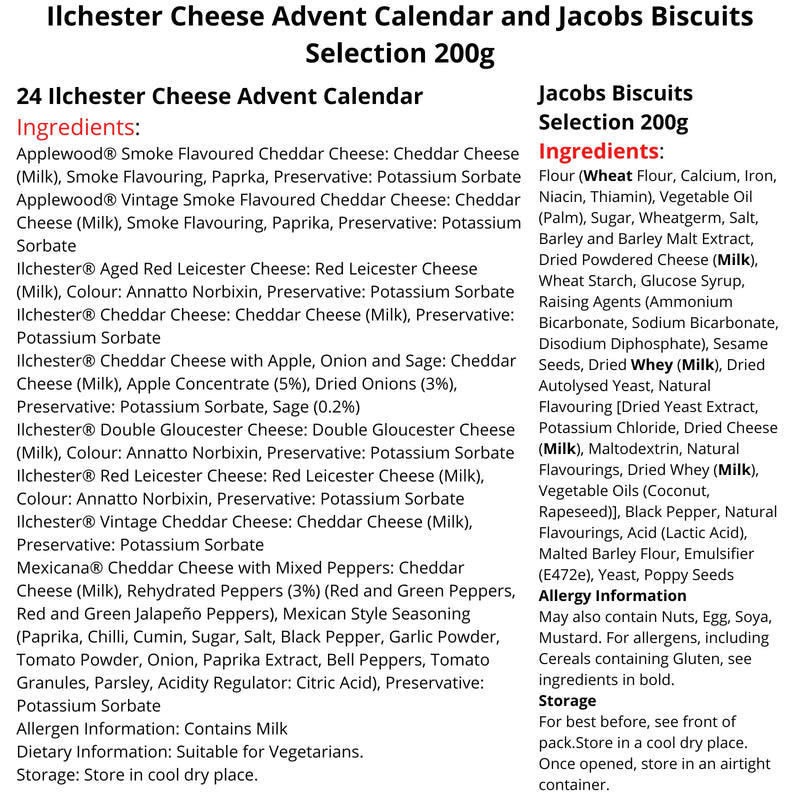 Ilchester Cheese Advent Calendar 2024 and Jacobs Biscuits Selection 300g - World's First Cheese Advent Calendar, 24 Individually Wrapped Cheese Selection - Mens Advent Calendar 2024, Christmas Hamper - Gift Guide