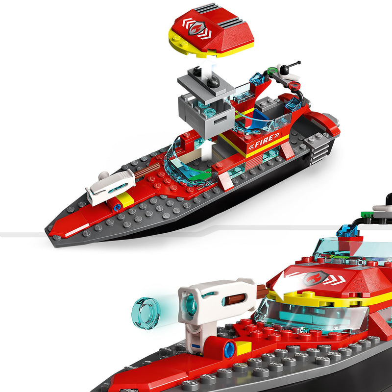 LEGO Action Vehicle Bundle: City Fire Rescue Boat (60373) and Technic Monster Jam Monster Mutt Dalmatian (42150), Includes Floating Toy Boats & Pull-Back Truck, Easter Gift Idea for Boys and Girls