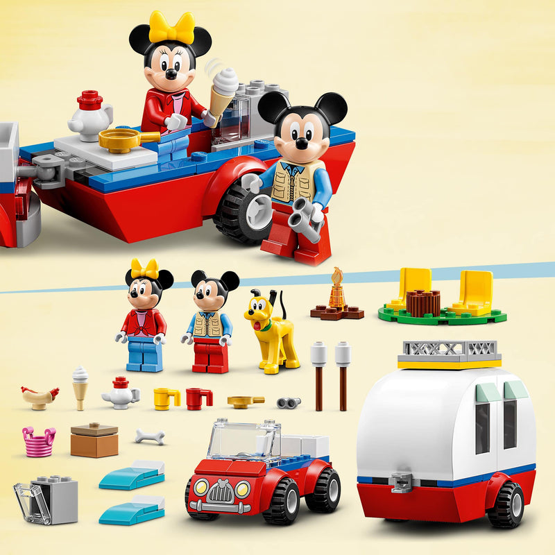 LEGO 10777 Disney Mickey Mouse and Minnie Mouse's Camping Trip Building Toy with Camper Van, Car & Pluto Figure, for Kids 4 Plus Years Old