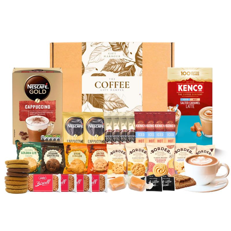 Coffee Gift Set Hamper - Coffee Gift, Coffee Gift Set for Men & Women, Instant Coffee Selection with Chocolate, Assorted Shortbread, Walkers and Border Biscuits with Fudge & Lotus Biscoff - Gift Guide