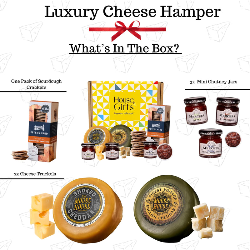 Cheese Hamper Gift Set Including Smoked Cheeder & English Chedder 200g Truckles With Sourdough Crackers & Chutney Varieties | Cheese Lovers Gift - Gift Guide