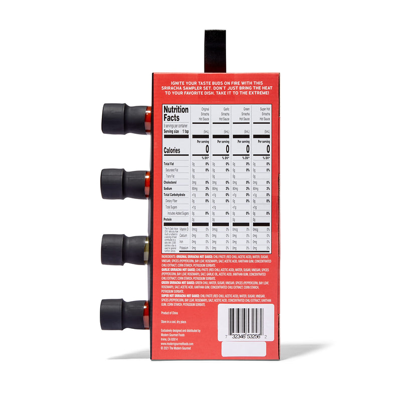 Thoughtfully Gourmet, Sriracha Hot Sauce Gift Set, Hot Sauce Flavours Include Original, Garlic, Green, and Superhot Sriracha Sauce, Pack of 4 - Gift Guide