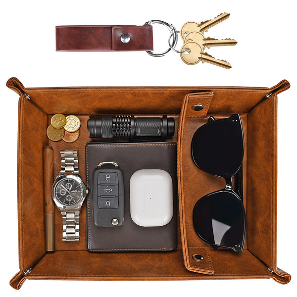 Christmas Bedside Organiser Secret Santa Gifts for Men, Office Desk Storage Valet Tray Mens Gifts Ideas for Friends, Xmas Gift Set Nightstand Organiser Tray For Keys, Jewellery, Men's Accessories - Gift Guide