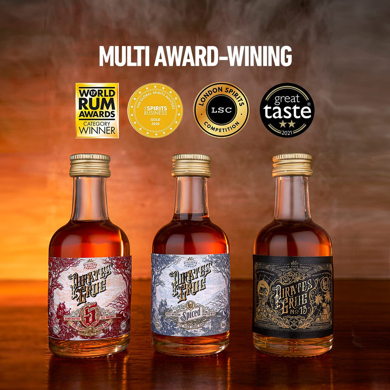 Pirate's Grog Miniatures Gift Set of 3 Rums | Premium Blend | Alcohol Content: Five Year - 37.5%, No.13-40%, Spiced - 37.5% | 3 x 50ml Bottles