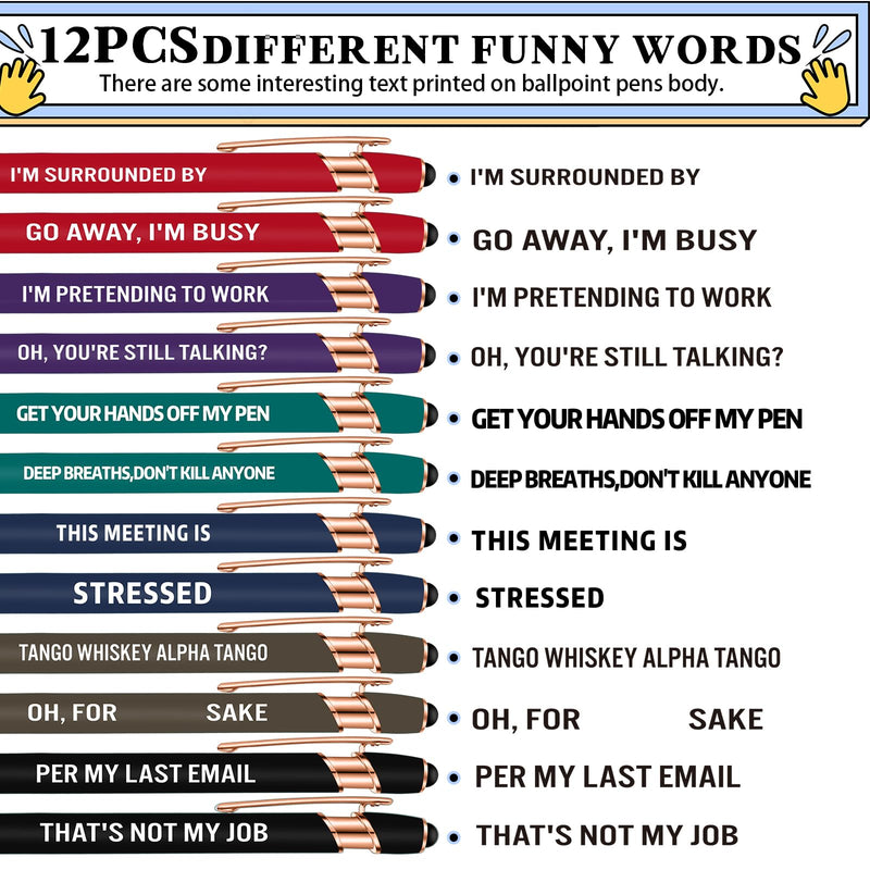 12 Packs Funny Ballpoint Pens Set for Colleagues Funky Stationery Quirky Gift Cheeky Novelty Pens Office Desk Accessories Work Leaving Gift for Colleagues Teachers Adults (Multi Colors,Stylus Style)