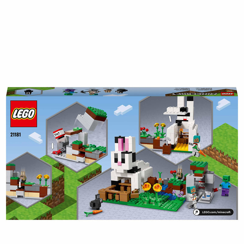 LEGO 21181 Minecraft The Rabbit Ranch House Farm Set, Animals Toy Kids, Boys And Girls Age 8 Plus With Tamer And Zombie Figures