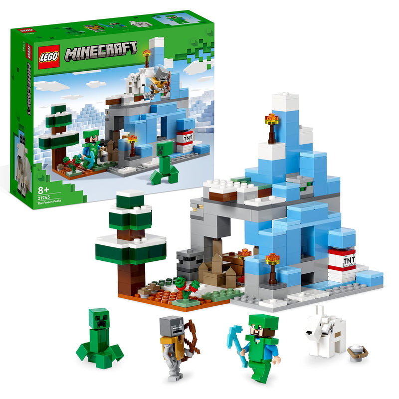 LEGO Minecraft The Frozen Peaks, Cave Mountain Set with Steve, Creeper, Goat Figures & Accessories, Icy Biome Toy for Kids Age 8 Plus Years Old 21243