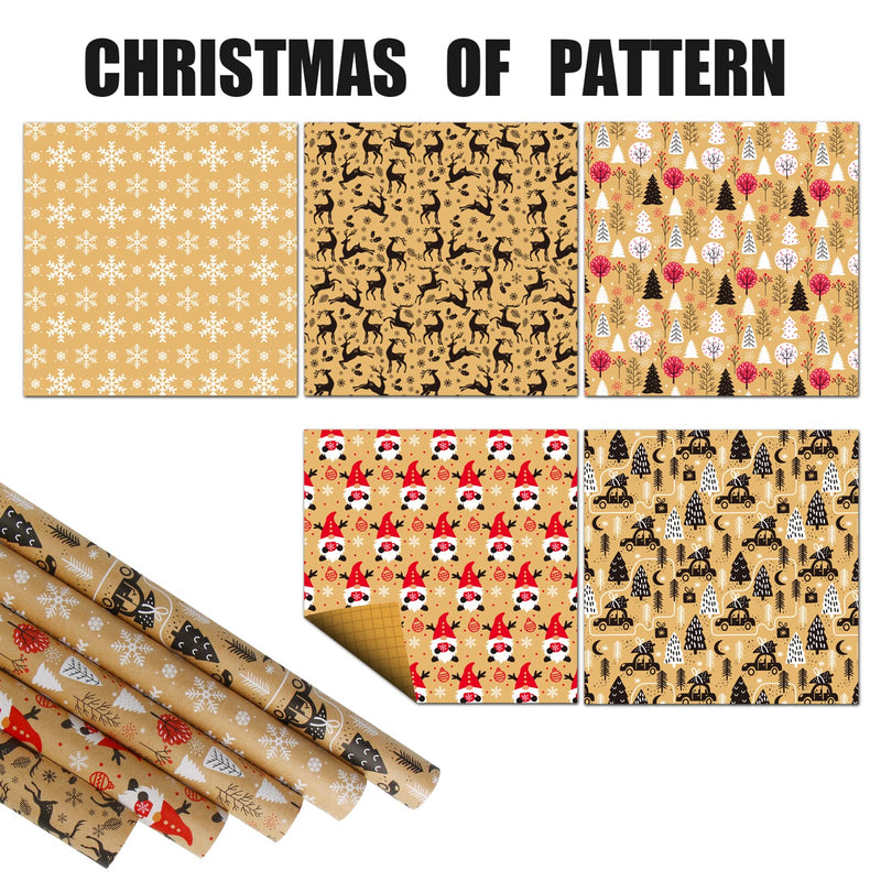 VEYLIN Christmas Wrapping Paper - Kraft Paper - 5 X 3M Xmas Wrapping Paper Rolls for Gift Boxes Festival Decoration (43.2cm x 15M) - Gift Guide