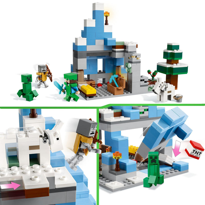 LEGO Minecraft The Frozen Peaks, Cave Mountain Set with Steve, Creeper, Goat Figures & Accessories, Icy Biome Toy for Kids Age 8 Plus Years Old 21243