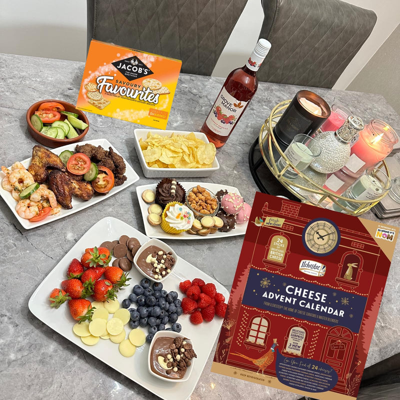 Ilchester Cheese Advent Calendar 2024 and Jacobs Biscuits Selection 300g - World's First Cheese Advent Calendar, 24 Individually Wrapped Cheese Selection - Mens Advent Calendar 2024, Christmas Hamper - Gift Guide