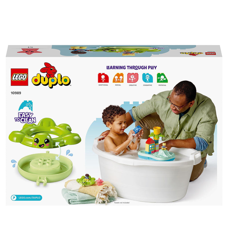 LEGO DUPLO Water Park Bath Toy for Toddlers Aged 2+ Years Old, with Floating Island, Turtle and Star Fish Sea Animal Figures, Easy to Clean Bathtub Water Toys 10989