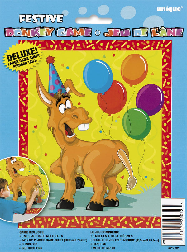 Multicolor Pin the Tail on the Donkey Game - 1 Set - Interactive Family Party Activity for Kids & Adults, packaging may vary, 30" x 24"