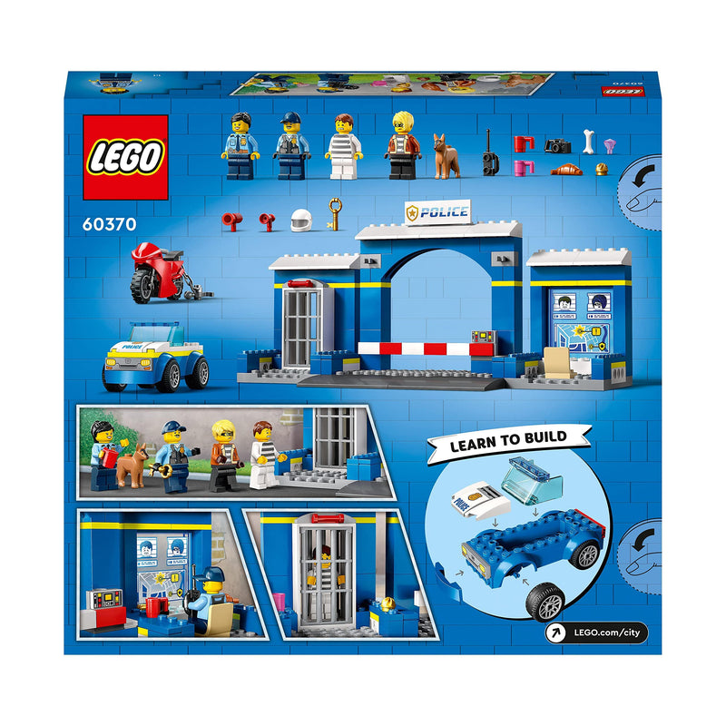LEGO City Police Station Chase Playset with Car Toy and Motorbike, Breakout Jail, 4 Minifigures and Dog Figure, Toys for Kids, Boys & Girls 4 Plus Years Old 60370
