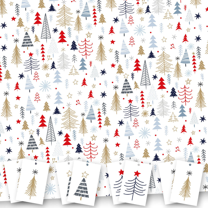 Christmas Wrapping Paper. 8 XL Sheets (50 x 70cm). Christmas Tree design. Gift Wrap pack with matching Tags. Cutting grid on reverse. Printed in UK. By Absolutely Yours. - Gift Guide