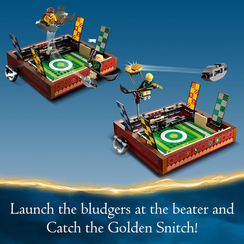 LEGO Harry Potter Quidditch Trunk, Play 3 Different Quidditch Games, Solo or 2-Player Game Set with Draco Malfoy, Cedric Diggory, Cho Chang Minifigures and Golden Snitch, Portable Travel Toy 76416