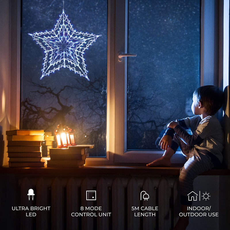 The Christmas Workshop 80640 Blue & White Star Christmas Light / 35 LED Lights / Indoor Or Outdoor Mains Operated Christmas Decorations / 54cm x 54cm x 1.5cm - Gift Guide
