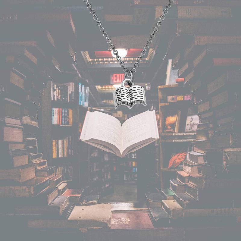 Book Lover Necklace Book Pendant Necklace Reading Jewelry Book Club Gift Reading Lover Gift Librarian Gift Bookworm Gift (silver)