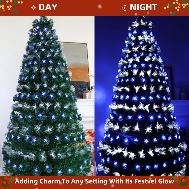 Asinse 6ft Fiber Optic Artificial Christmas Tree, 250 Blue&White LED Lights, Pre-Lit Xmas Tree with 110 Transparent Stars, Metal Stand (6FT/180CM, Type 3) - Gift Guide