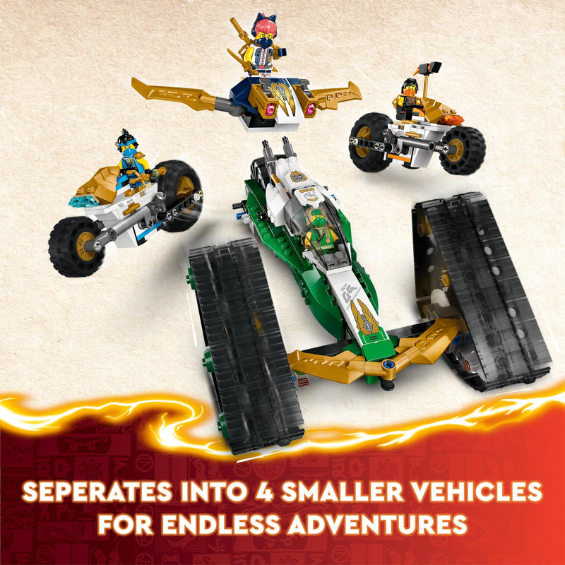 LEGO NINJAGO Ninja Team Combo Vehicle 4-in-1 Ninja Adventure Toy, with 2 Motorbikes, Glider and 6 Minifigures Incl. Characters Lloyd, Nya and Cole, Birthday Gift for 9 Plus Year Old Boys & Girls 71820