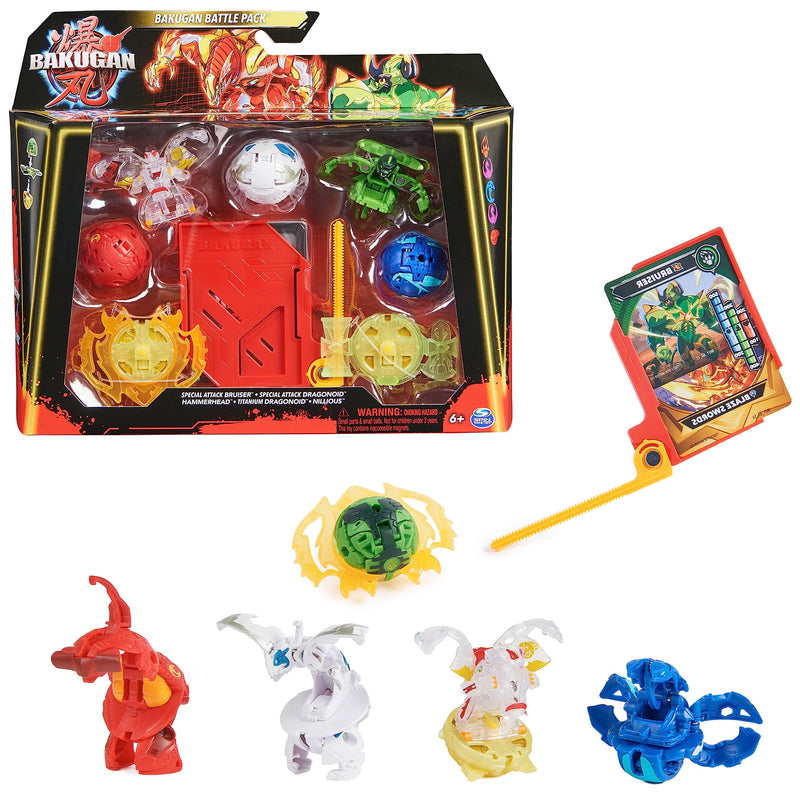 BAKUGAN Battle 5-Pack, Special Attack Bruiser, Dragonoids, Hammerhead, Nillious; Customizable, Spinning Action Figures, Kids Toys for Boys and Girls 6 and up