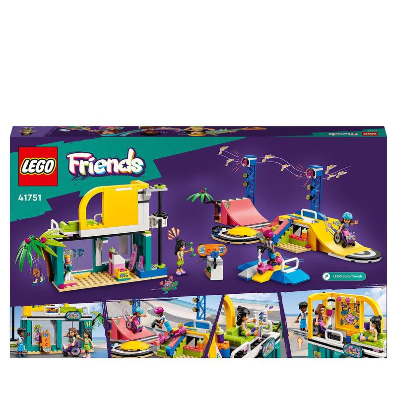 LEGO 41751 Friends Skate Park, Skateboard Toys for Kids, Girls and Boys Aged 6 Plus, Mini-Doll Playset with Toy Scooter and Wheelchair, Birthday Gift Idea, 2023 Characters
