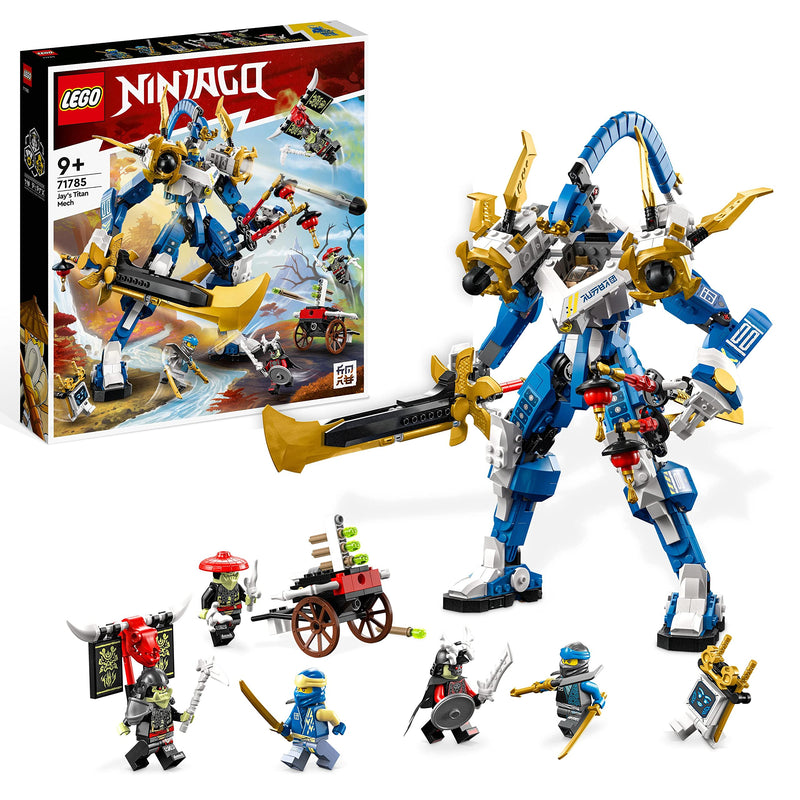 LEGO NINJAGO Jay’s Titan Mech, Large Action Figure Set, Battle Toy for Kids, Boys and Girls with 5 Minifigures & Stud-Shooting Crossbow, 2023 Playset 71785