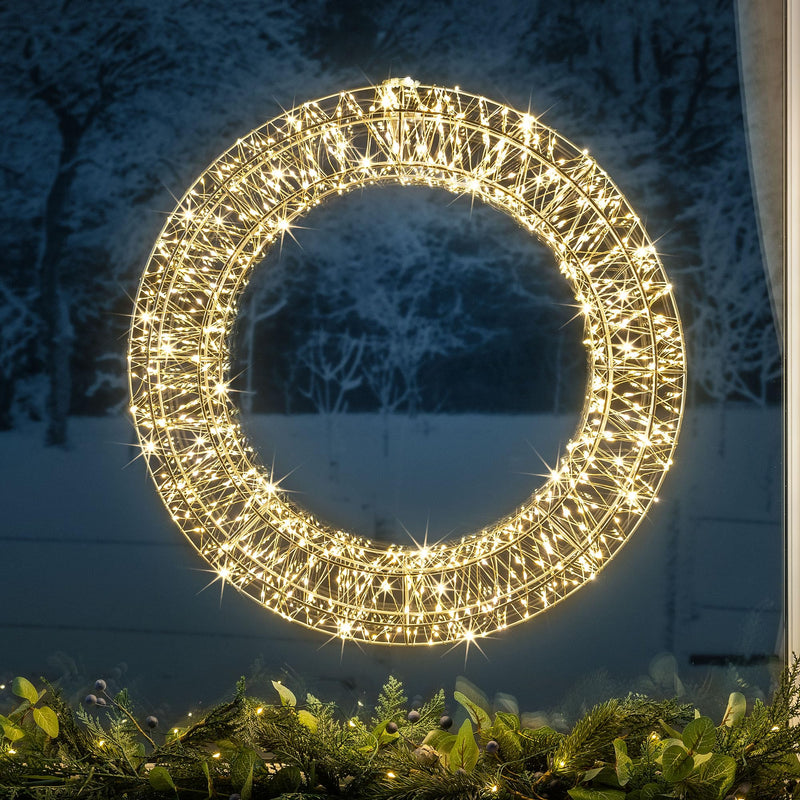 CHRISTOW Light Up Christmas Wreath 50cm, Metal Hanging Door Wall Decoration, 860 Warm White Micro LED, Mains Powered with Timer Function, Indoor Outdoor - Gift Guide