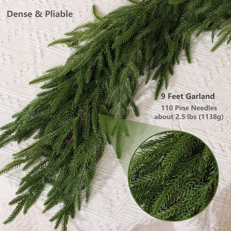 Christmas Garlands - Norfolk Pine Garland for Mantle and Staircase, Real Touch Artificial Faux Greenery Holiday Decor (1Pcs, 9 feet) - Gift Guide