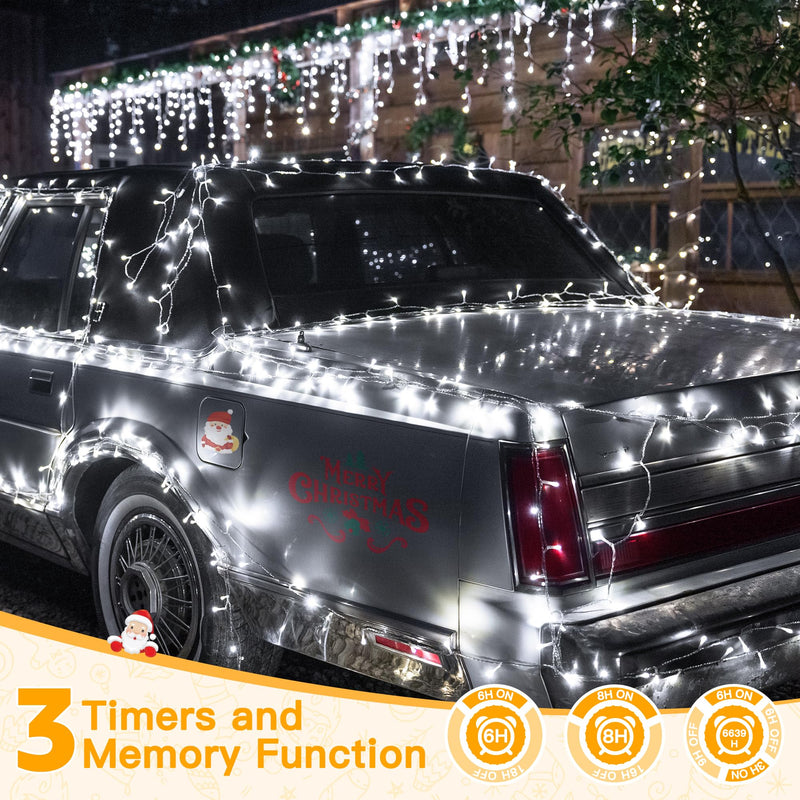 Ollny Christmas Decorations Fairy Lights - 40m 400LED Outdoor Christmas Tree Lights Xmas String Lights/8 Lighting Modes Cluster Bedroom Garden Window Garland Outside Lights Mains Powered(Cool White) - Gift Guide