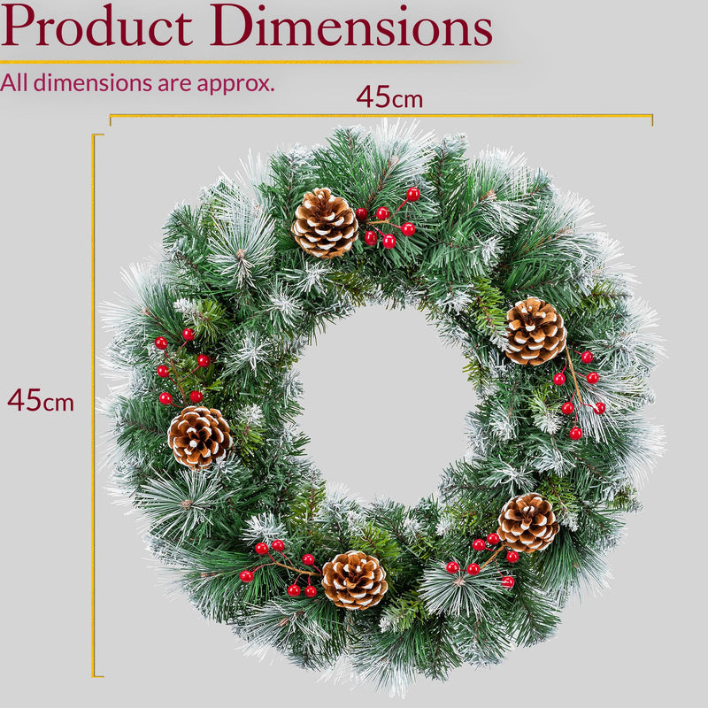 CHRISTOW Flocked Christmas Wreath with Pine Cones & Berries for Front Door, Luxury Pre Decorated Artificial Wreath, Home Xmas Decoration, Natural Looking PE & PVC Needles, Easy Hanging (45cm) - Gift Guide