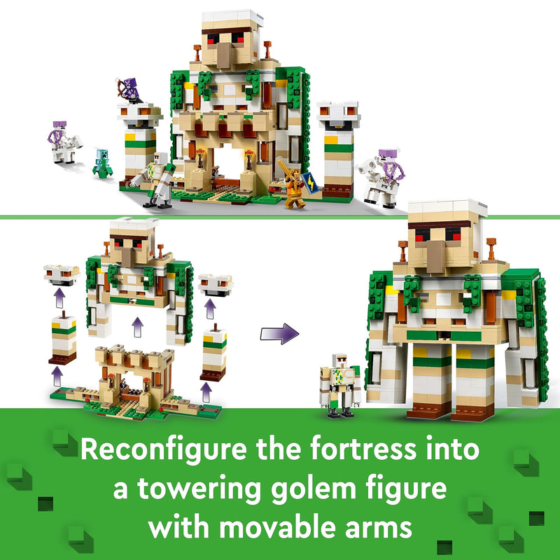 LEGO Minecraft The Iron Golem Fortress, Buildable Castle Toy which Transforms into Large Figure, with 7 Characters includ. Crystal Knight, Skeleton Horsemen and a Charged Creeper 21250