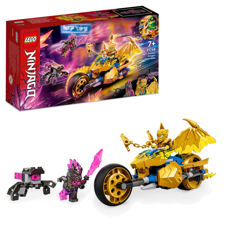 LEGO NINJAGO Jay’s Golden Dragon Motorbike 71768 Building Kit; Playset Featuring a Ninja Bike Toy and NINJAGO Golden Dragon Jay; Birthday Gift for Kids Aged 7+ (137 Pieces)