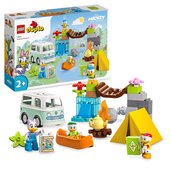 LEGO DUPLO Disney Mickey and Friends Camping Adventure Set with Campervan Car Toy, Canoe and Daisy Duck Figure, Gift for 2 + Years Old Toddlers, Girls, Boys 10997