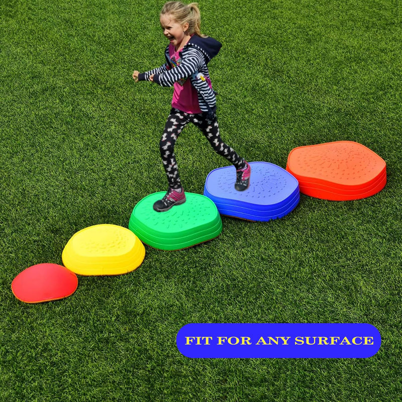 PLAYMINGLE 5 Pcs Stepping Stones for Kids, Non-Slip Multicoloured Stackable Obstacle Course Balance Stones Encourage Toddler Exercise, Coordination & Motor Skills for Indoor & Outdoor Kids Garden Toys
