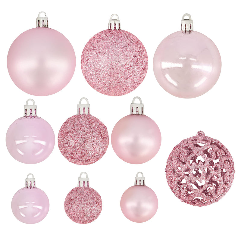 Bravich 100 Pieces Shatterproof Baubles Set. Christmas Tree Decorations Ornament Balls With Hooks & String Hanging. Home Decor 3,4 & 6 CM Baubles-Matt, Shiny & Glitter Finish-Pink - Gift Guide