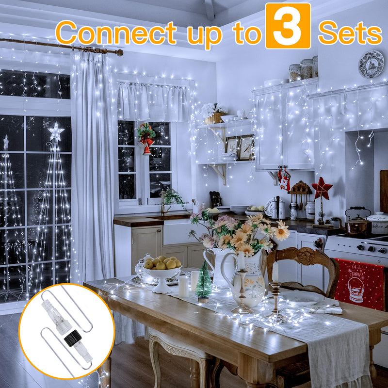 Ollny Icicle Outdoor Christmas Lights - 396 LED 10M Waterproof Hanging Fairy Light, Plug/Remote/8 Modes/Timer/Connectable Cool White String Light, Lighting Outside Gutter House Roof Xmas Decorations - Gift Guide