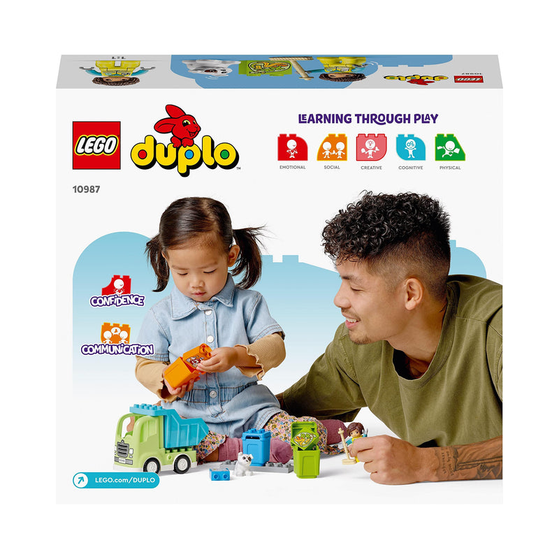 LEGO DUPLO Town Recycling Truck Bin Lorry Toy, Learning and Colour Sorting Toys for 2+ Year old Toddlers and Kids, Develop Fine Motor Skills Set 10987