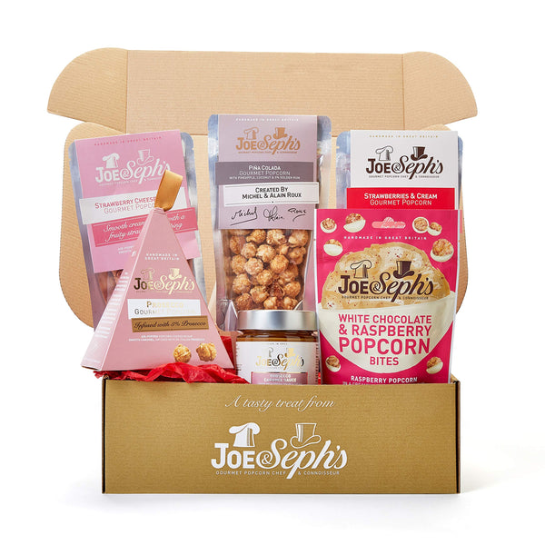 Joe & Seph's Popcorn Pamper Gift Box (1 unit)| gourmet popcorn, Chocolate Popcorn Bites and Caramel Sauce | Vegetarian Friendly | Gluten Free | for Her | Valentines