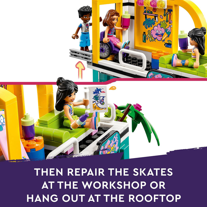 LEGO 41751 Friends Skate Park, Skateboard Toys for Kids, Girls and Boys Aged 6 Plus, Mini-Doll Playset with Toy Scooter and Wheelchair, Birthday Gift Idea, 2023 Characters