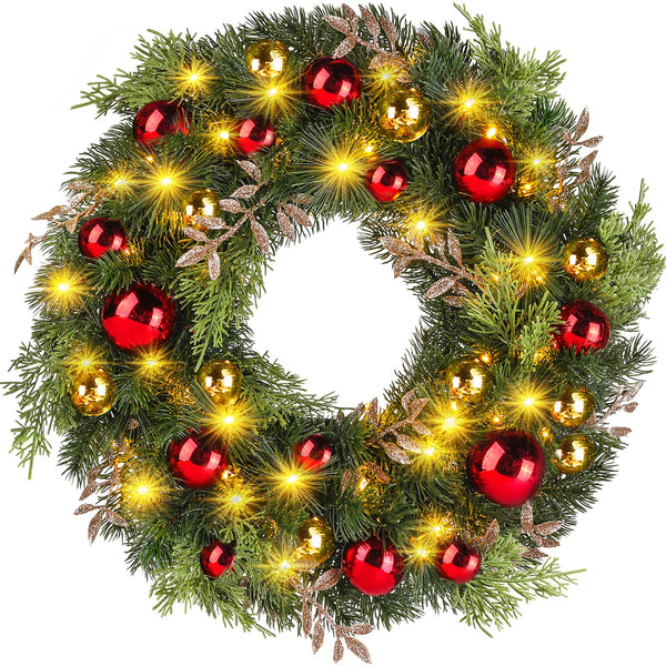 Ulinek Christmas Wreath, 40 LED Wreath Decoration Xmas with Timer for Front Door, Door Hanging Garland Light up Christmas Wreath Battery Operated Decor Artificial Wreath Indoor for Door Window Wall - Gift Guide