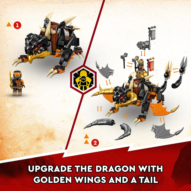 LEGO NINJAGO Cole’s Earth Dragon EVO, Upgradable Action Toy Figure for Kids, Boys and Girls with Battle Scorpion Creature and 2 Minifigures, 2023 Playset 71782