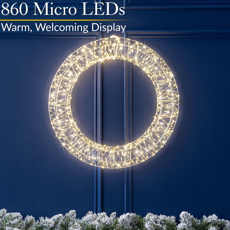 CHRISTOW Light Up Christmas Wreath 50cm, Metal Hanging Door Wall Decoration, 860 Warm White Micro LED, Mains Powered with Timer Function, Indoor Outdoor - Gift Guide