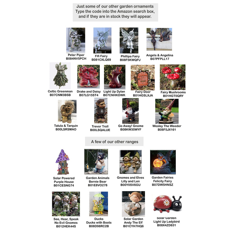 Bill and Beryl Elves standing rose, Garden Ornament, Gnome, Garden Fairy, Troll, Imp Rose - Gift Guide