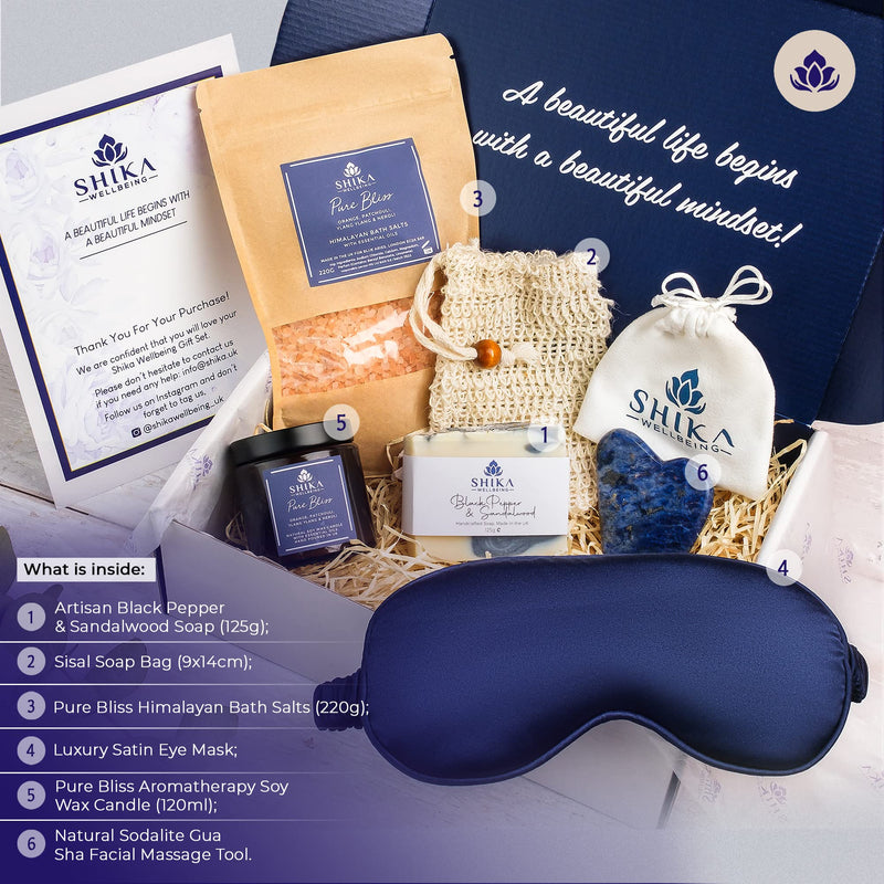 Shika Wellbeing Pure Bliss Relaxation Aromatherapy – Self Care Pamper Gift Set – Christmas, Birthday, Maternity Gifts – Pampering and Relaxation to Help Sleep and De-Stress – Bath and Shower Sets