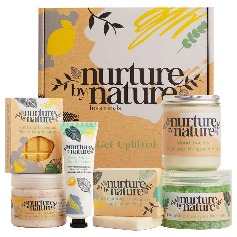 Nurture by Nature Relax & Uplift Pamper Gifts for Women - Organic Spa Gift Set Self Care Kit - Bath Salts, Bath Bombs - Birthday & Mothers Day Gift Set Women Bath & Beauty Gifts Sets for Women