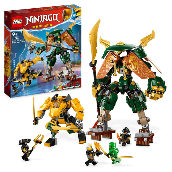 LEGO NINJAGO Lloyd and Arin's Ninja Team Mechs Set with 2 Combinable Action Figures and 5 Minifigures, Ninja Battle Playset for Kids, Boys & Girls 71794