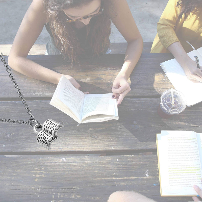 Book Lover Necklace Book Pendant Necklace Reading Jewelry Book Club Gift Reading Lover Gift Librarian Gift Bookworm Gift (silver)
